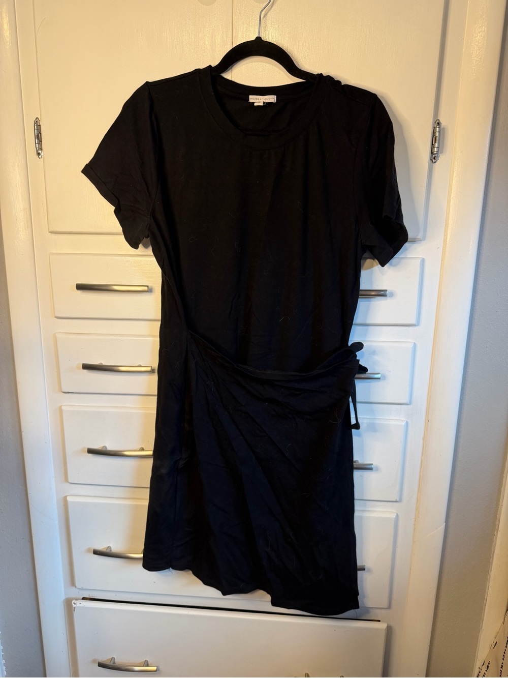 NWOT Black Short-Sleeve Wrap-Detail Mini Dress